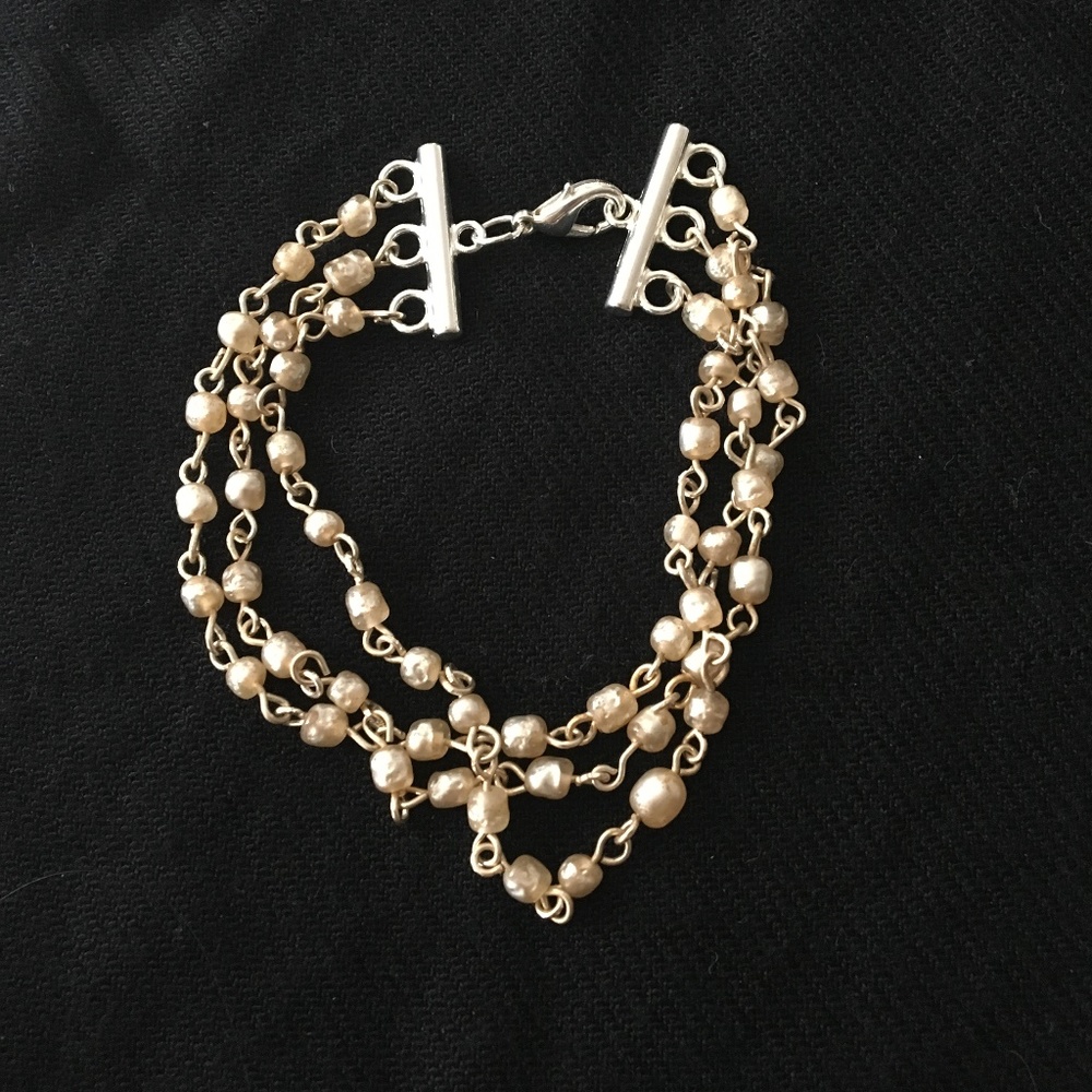 White Faux Salt Water Pearl 3 Strand Bracelet